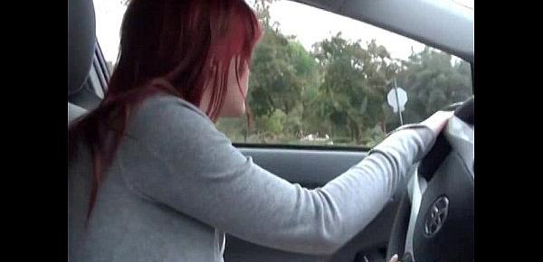  Redhead Emo car driving horny